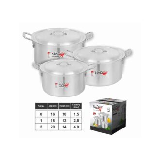 Nadstar Cookware Set 3Pcs Set With Lid & Handle Metal Finish Sufuria 1.5L 2.5L 4L 0x2