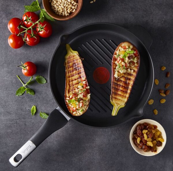 Tefal Unlimited Grill Pan 26x26CM Titanium Non Stick Anti Scratch Safe Non Stick G6 Unlimited Round Grillpan With Pouring Edge Frying Pan Black Cast Aluminum E2294074