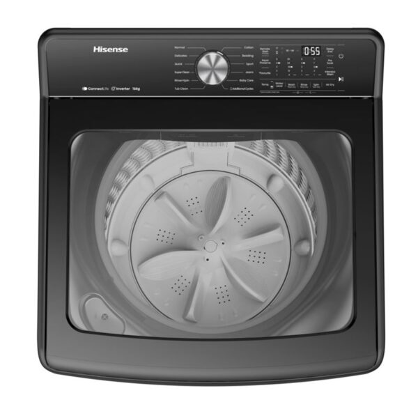Hisense Washing Machine 16kg, Top Load Automatic Inverter Motor, Rear Control, Tide Wash, Aqua Save Function, Double Water Inlets, Pump with Filter Silver WT5T1625DB