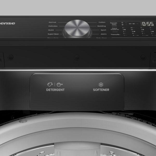 Hisense Washing Machine 16kg, Top Load Automatic Inverter Motor, Rear Control, Tide Wash, Aqua Save Function, Double Water Inlets, Pump with Filter Silver WT5T1625DB