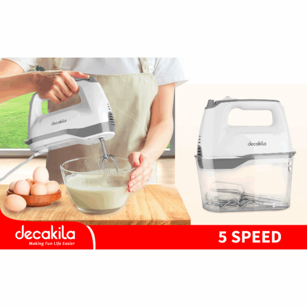 Decakila Hand Mixer 250W 6 Speed + Turbo 2 Attachments With Speed Control Knead or Beat & Mix KEMX011W