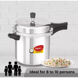 Pigeon Pressure Cooker 5L Deluxe Aluminium Outer Lid Gas Stove Compatible Ergonomically Designed Handle PP5