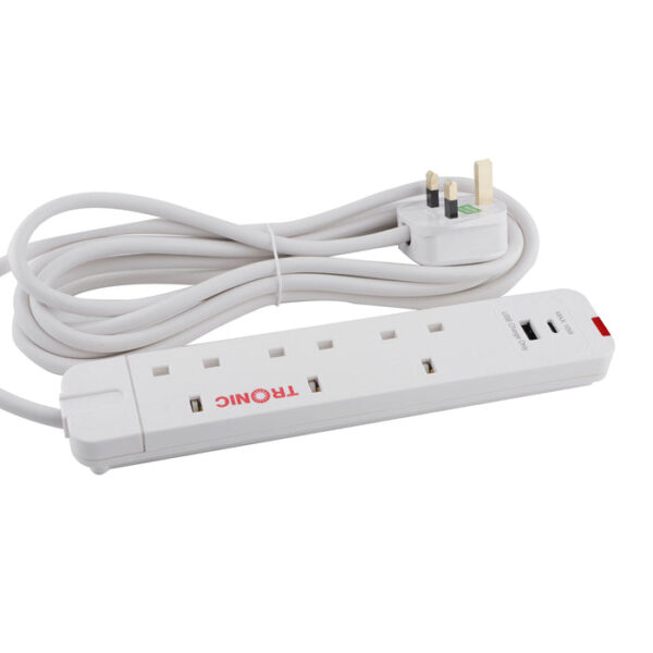 Tronic 3 Way Extension Socket + USB + USB C