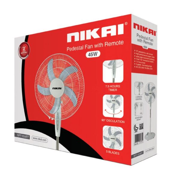 Nikai Stand Fan 16'' With Remote 65W Plastic Blade Full Copper T Class Motor High Perfo
