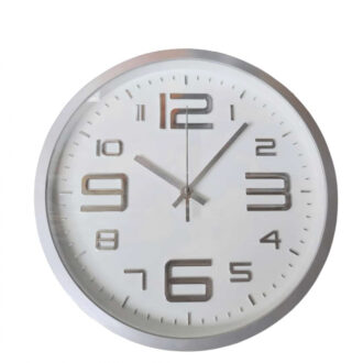 Generic High Quality, Elegant Design Medium Size Battery Operated Round Shaped Analog Silent Quartz Wall Clock White With Silver Border/Numbers
