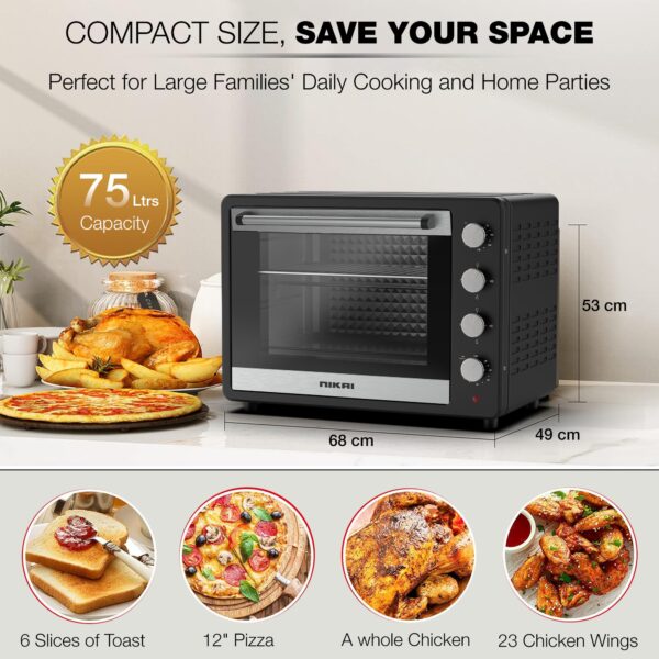 Nikai Oven 75L 2200W Oven Rotisserie Function & 120 Minutes Timer With Stay On Multiple Accessories High-Efficiency Heating Indicator Light - NT75RCZ