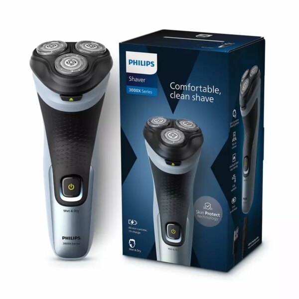 Philips Electric Cordless Shaver, ComfortCut Blades, Anti-Corrosion Shaving System, 3D Floating Heads, Shave Wet & Dry 3000X Series X3063