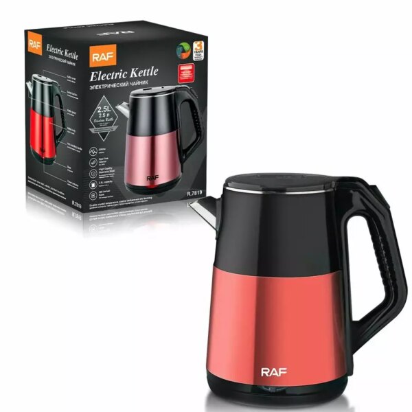 RAF Electric Cordless Kettle 2.5L 2000W, BPA Free Interior, 360° Swivel Base, Automatic Switch Off, High Quality Stainless Steel R.7819