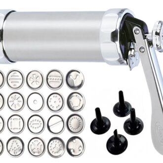 Cookie Press with Nozzles & Decorating Plates 20 Different Types of Jalies Murukku Maker/Bhujiya Maker/Cookies/Namkeen/Noodles/Chakali Maker/Sev Maker/Farsan Maker/Gathiya Maker