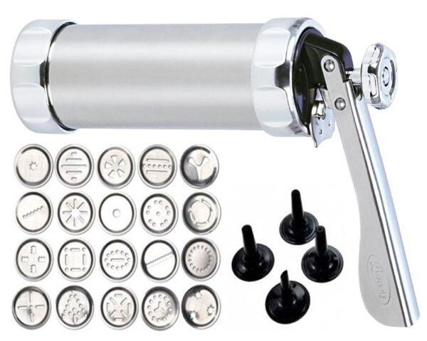 Cookie Press with Nozzles & Decorating Plates 20 Different Types of Jalies Murukku Maker/Bhujiya Maker/Cookies/Namkeen/Noodles/Chakali Maker/Sev Maker/Farsan Maker/Gathiya Maker