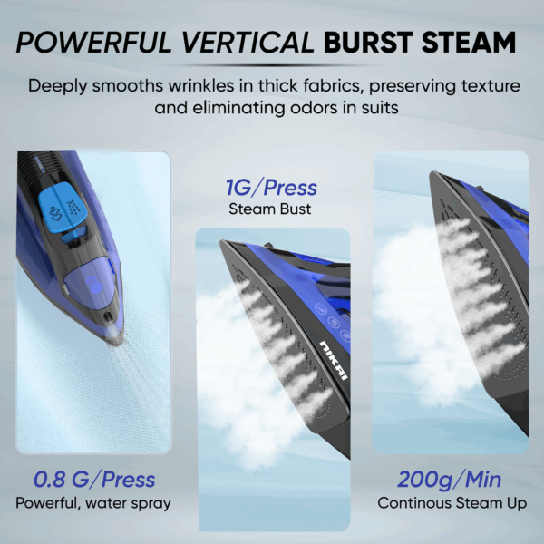 Nikai Steam Iron 1600W 280ml Self-Cleaning Function Non-Stick Soleplate Vertical Steam Dry & Spray Options Adjustable Temp Indicator Light Variable Steam Control NSI858AX