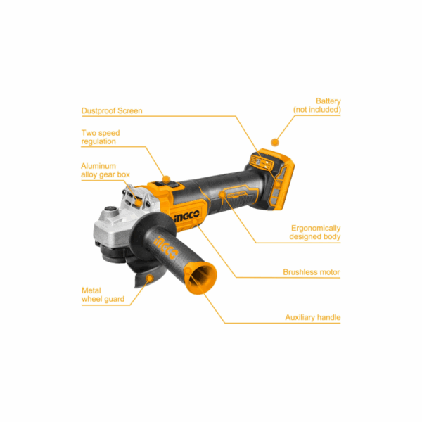 Ingco Cordless Angle Grinder Lithium-ion 20V with Brushless Motor CAGLI201158