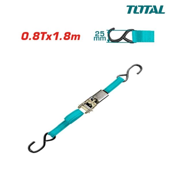 Total Car Ratchet Tie Down/Ratchet Straps 0.8T x 1.8m with S Hook THTRS08182