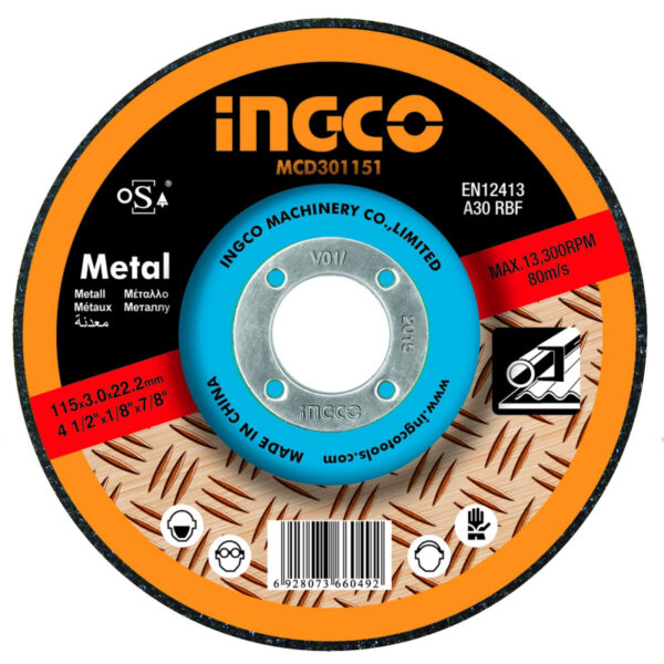 Ingco Abrasive Metal Cutting Disc 115mm with Depressed Center for Metal MGD601151