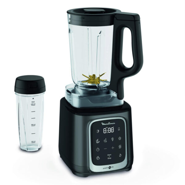 Moulinex Blender 2.6L Tritan Blender Jar with 2 Mills, 1600W, Razor Sharp 6 Blades, Infinity Mix, Digital Touch Control with 5 Automatic Programs, 10 Speed Settings, On the Go Bottle LM91HD27