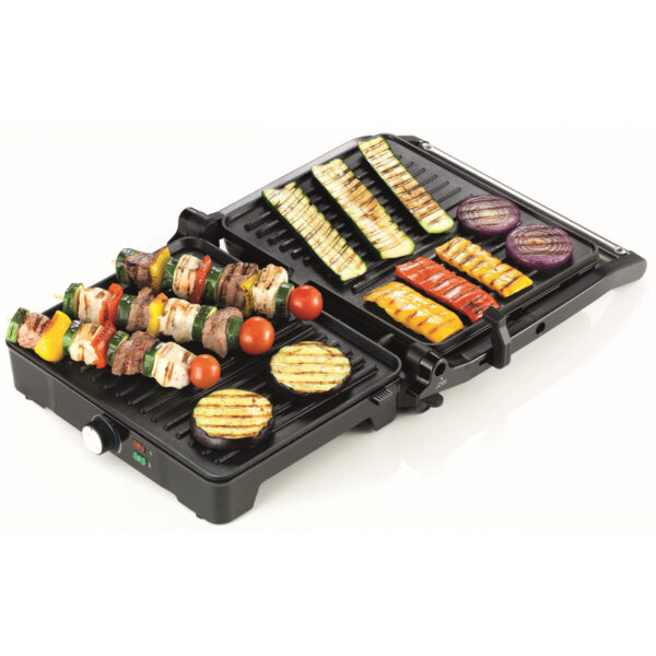 Kenwood Grill 2000W Contact Health Grill Panini Press with Variable Temperature 3 Grill Positions for Panini Burger Sandwich Pizza Steak Chicken Fish Vegetables HGM31.000SI