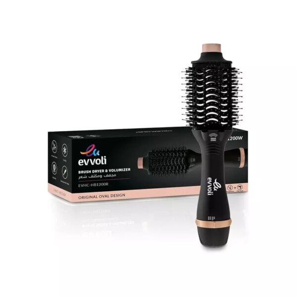 Evvoli Brush Dryer & Volumizer 3in1 1200W Powerful DC Motor, Fast Drying Hair Dryer with 4X Ionic Feature and Cool Tip EVHC-HB1200R