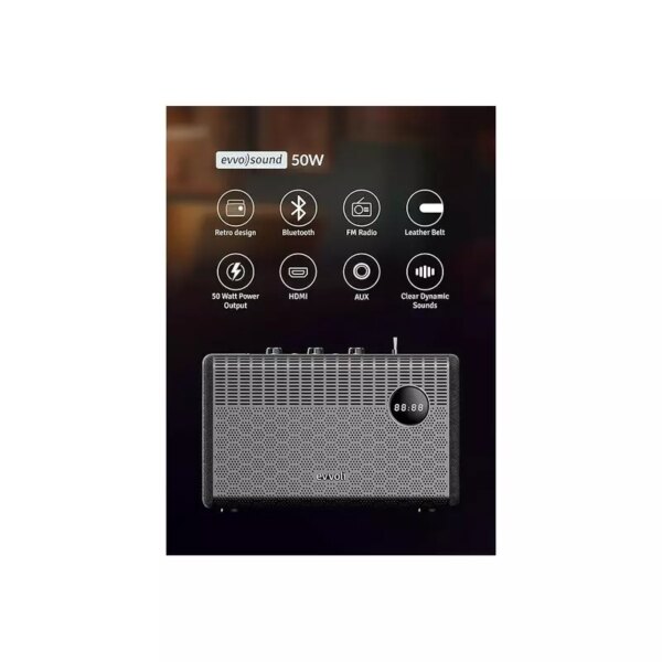 Evvoli Retro Bluetooth Speaker 50W Portable Heavy Bass Speaker Black EVAUD-RB51A