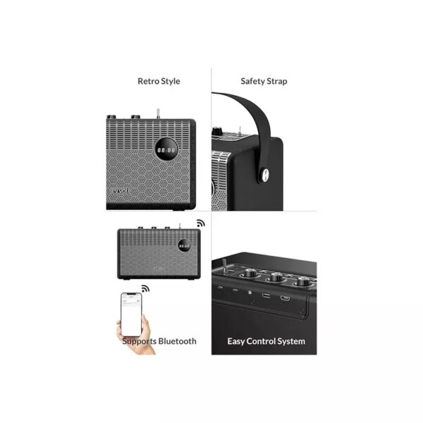 Evvoli Retro Bluetooth Speaker 50W Portable Heavy Bass Speaker Black EVAUD-RB51A