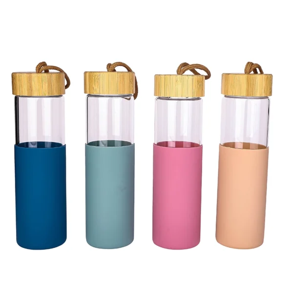 Glass Bottle 650ML Water Bottle Reusable Bottle with Bamboo Lid & Cover 9113-650