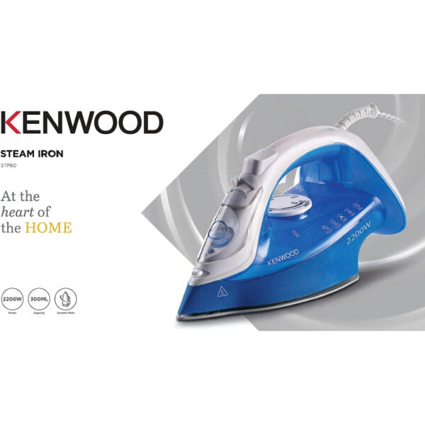 Kenwood Steam Iron 2200W with Ceramic Soleplate Anti-Drip Anti-Calc Self Clean Continuous Steam Burst Spray Function STP60.000WB