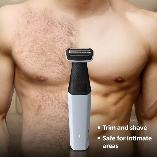 Philips Cordless Bodygroom & Intimate Areas Trimmer, Clinically Tested for Sensitive Skin, 40 min Runtime, Bi-directional Trimmer and 3mm Comb Series 3000 BG3007