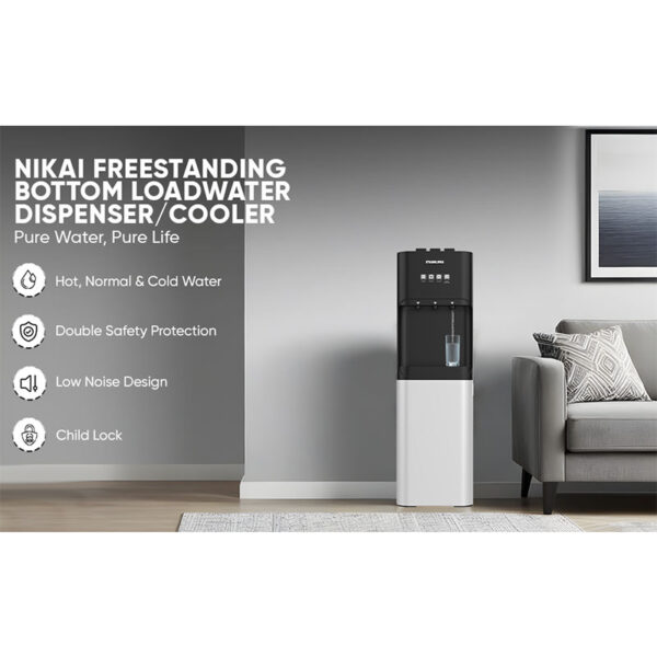 Nikai Water Dispenser 3 Tap/Faucet Bottom Loading Water Dispenser Instant Hot/Cold/Room Temperature Water Dispenser Child Safety Lock Stainless Steel Reservoir Ideal for Home and Office Silver/Black - NWD4000BS