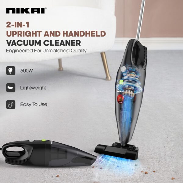Nikai Stick & Handled Vacuum Cleaner 600W Corded Electric Cartridge Filter Bagless Canister One button Quick Release Dust Cup NVC320H1