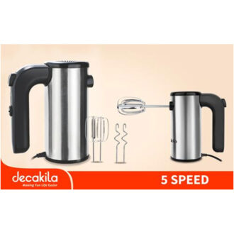 Decakila Hand Mixer 200W 5 Speed Silver With Individual Eject Button With 2pcs Beaters & Dough Hooks Beater KEMX009M