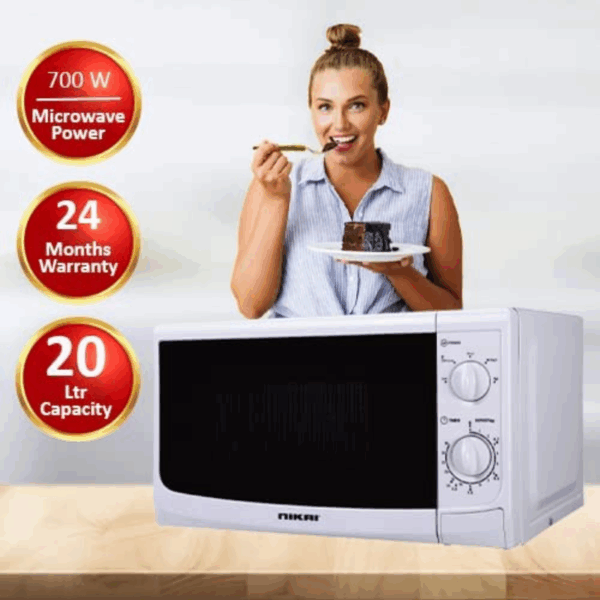Nikai Microwave 20L 700W with Solo Manual 5 Power Levels Defrost Setting Cooking End Signal Push Button Door NMO515N9A