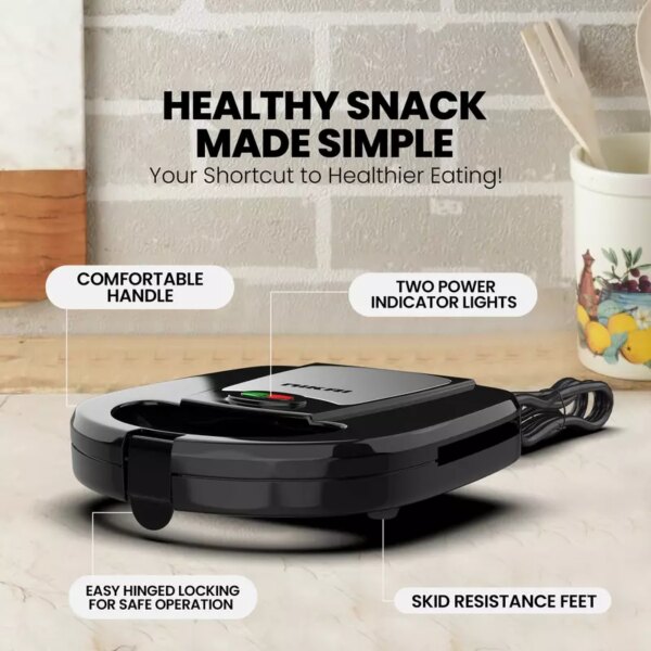 Nikai Sandwich Grill & Multi Snack Maker 750W 2 Slot Non-Stick 7-in-1 Interchangeable Plates for Grill Toaster Pancakes Cookies Waffles Donuts Cupcakes & Nutties Dishwasher Safe - NGT727D