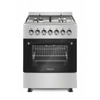 Hisense Cooker Free Standing 60 x 60cm 3 Gas Burners, 1 Electric Burner, Electric Oven, Glass Lid, Silver HF631GEES