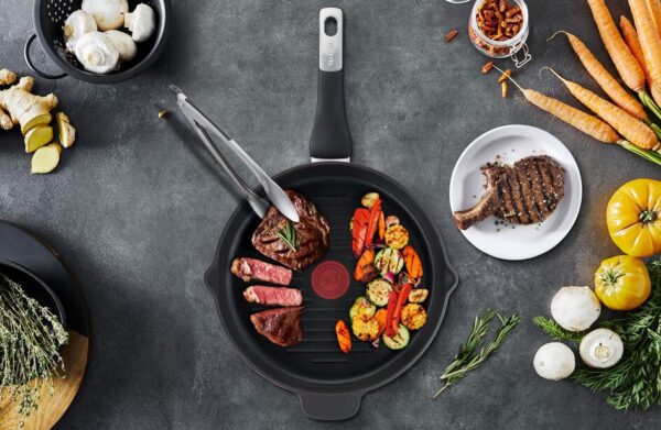 Tefal Unlimited Grill Pan 26x26CM Titanium Non Stick Anti Scratch Safe Non Stick G6 Unlimited Round Grillpan With Pouring Edge Frying Pan Black Cast Aluminum E2294074