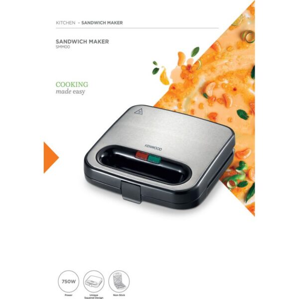 Kenwood Sandwich Maker 2 Slice Sandwich Grill Griddle Removable Non-Stick Plate Safety Thermal SMM00.000SI