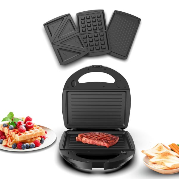 Nikai Sandwich Grill & Waffle Maker 750W 3 Detachable Plate Cool Touch Housing Pilot Light Indicator Cool Touch Housing NGT323D