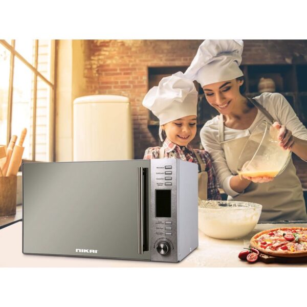 Nikai Microwave Oven 30L 1100W with Grill Digital Mirror Finish 10 Auto Cook Mode Child Lock DeFrost By Weight Kitchen Timer NMO300MDG