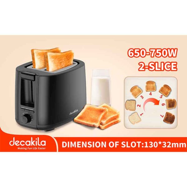 Decakila Toaster 2 Slice 750W Black 7 Toast Variants 7-Setting Browning Control With Removable Crumbs Tray KETS008B