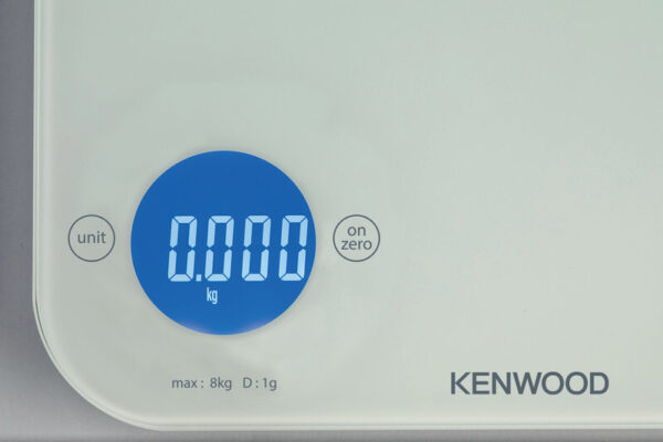 Kenwood Digital Kitchen Scale With 6 Weighing Units 3mm Tempered Glass Touch Control 3 Aaa Batteries Tare/Zero Function Auto Shut-Off White1G-8Kg Capacity WEP50.000WH