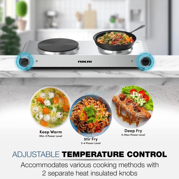 Nikai Double Hot Plate - Twin Cooktop 2500W Power Adjustable Thermostat Overheat Pro