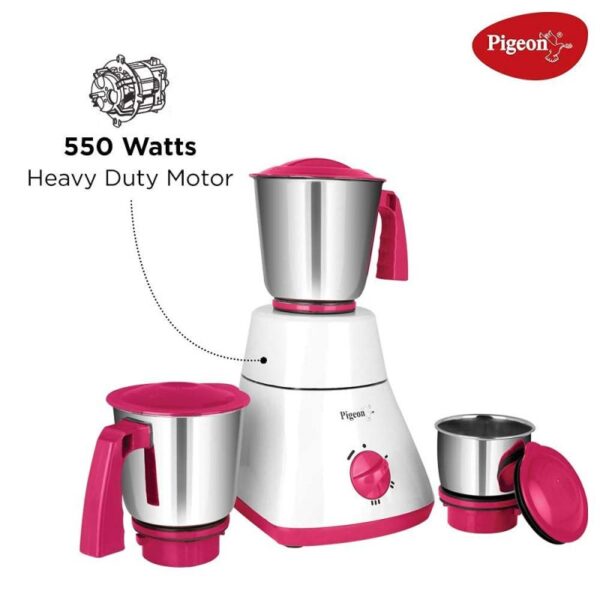 Pigeon Mixer Grinder 550w ABS 10500RPM with 3 Stainless Steel Jars for Dry Grinding & Wet Grinding Classic Pro
