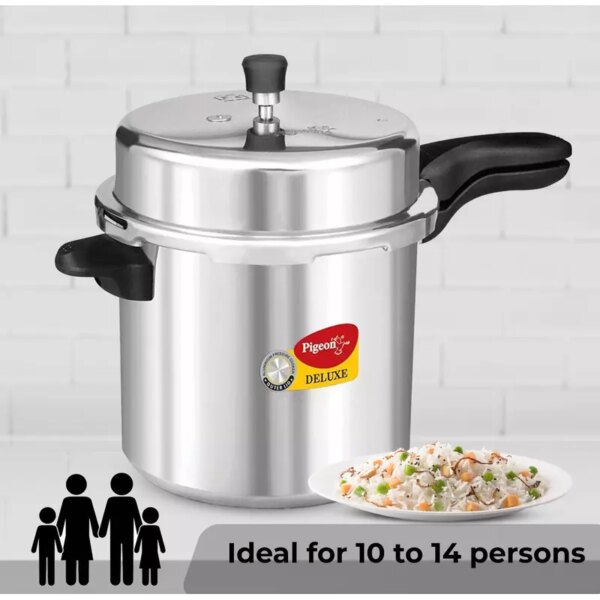 Pigeon Pressure Cooker 12L 106 Deluxe Aluminium Outer Lid Gas Stove Compatible Ergonomically Designed Handle Pancake Pan Flat Pan Dosa Pan PP12