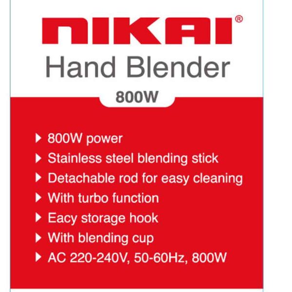 Nikai Hand Blender with Beaker 800W Stainless Steel Shaft With Turbo LED Indicator Speed Buttons NH8881X