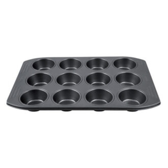 Tefal Easy Grip Baking Mold 12 Muffins 26.5x39.5 CM Carbon Steel Easy Handling Large Handles Non-Stick Coating Easy Release Easy Cleaning Dark Grey J1625745
