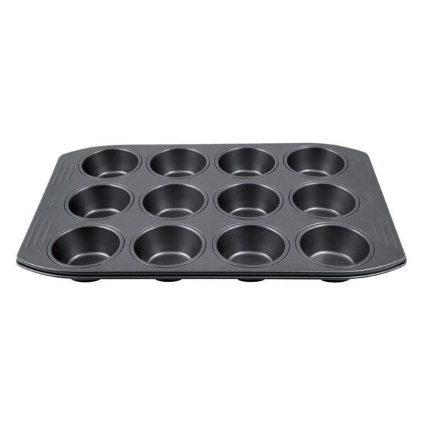 Tefal Easy Grip Baking Mold 12 Muffins 26.5x39.5 CM Carbon Steel Easy Handling Large Handles Non-Stick Coating Easy Release Easy Cleaning Dark Grey J1625745
