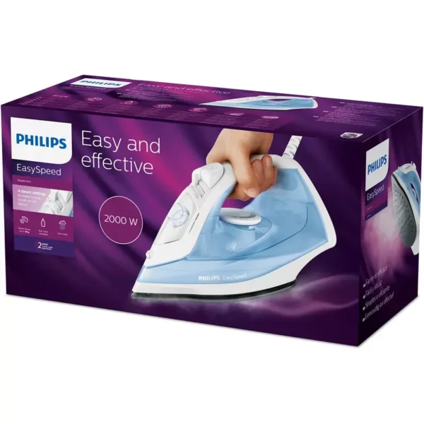 Philips Steam Iron 2000W Non Stick Soleplte, CoS 25g, SOS 90g, Calc Clean -200ml Watertank, Integrated Water Spray GC1740