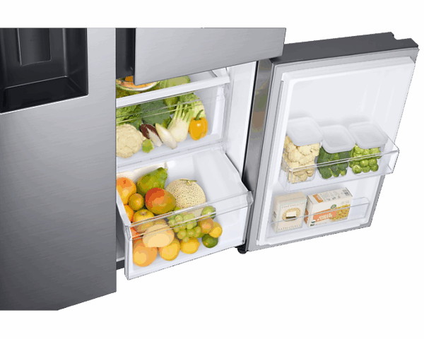 Samsung Refrigerator 602L with Sleek & Seamless Design, Side By Side, Digital Inverter, SpaceMax, FlexZone, Metal Cooling, Slim Indoor IceMaker, Silver RS65R5691M9