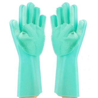 Silicone Hand Gloves Reusable Heat Resistant for Kitchen Bathroom Dishwashing Pet Grooming Car Washing 1 Pair