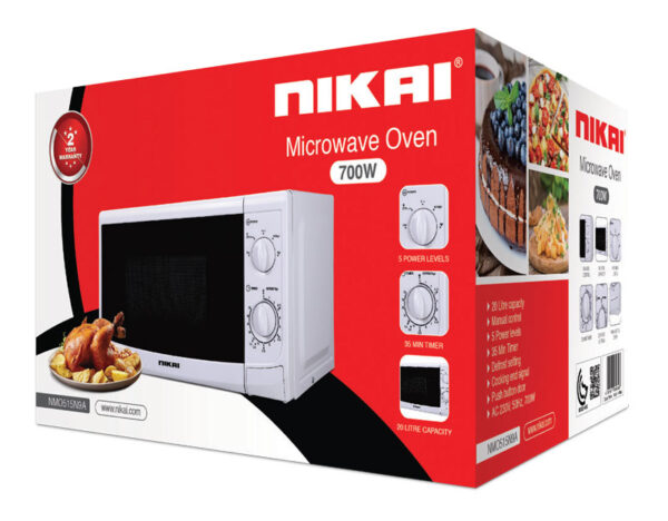 Nikai Microwave 20L 700W with Solo Manual 5 Power Levels Defrost Setting Cooking End Signal Push Button Door NMO515N9A