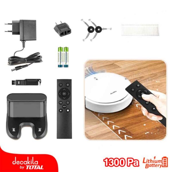 Decakila Robotic Vacuum Cleaner - 1300Pa Gyroscope Style Battery Operated Smart Sensor Protection Smart Quiet Robot Vacuum Mop Gyro Navigation Tangle-free Suction DECABOT06