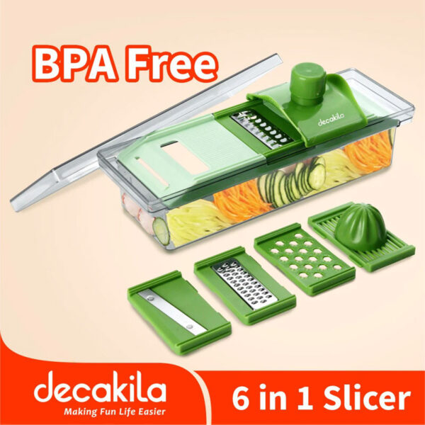 Decakila Manual Vegetable Grater 6in1 - SS Blade Easy to Use Safety Design Veggie Chopper Onion Chopper Vegetable Chopper with Container Mandoline Slicer KMTT083W